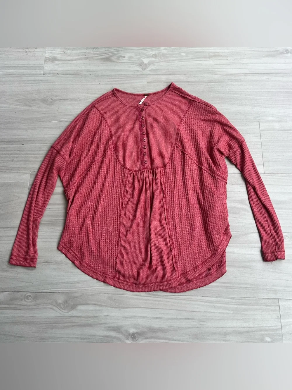 Free People Leo Henley Tee Waffle Knit Size Small